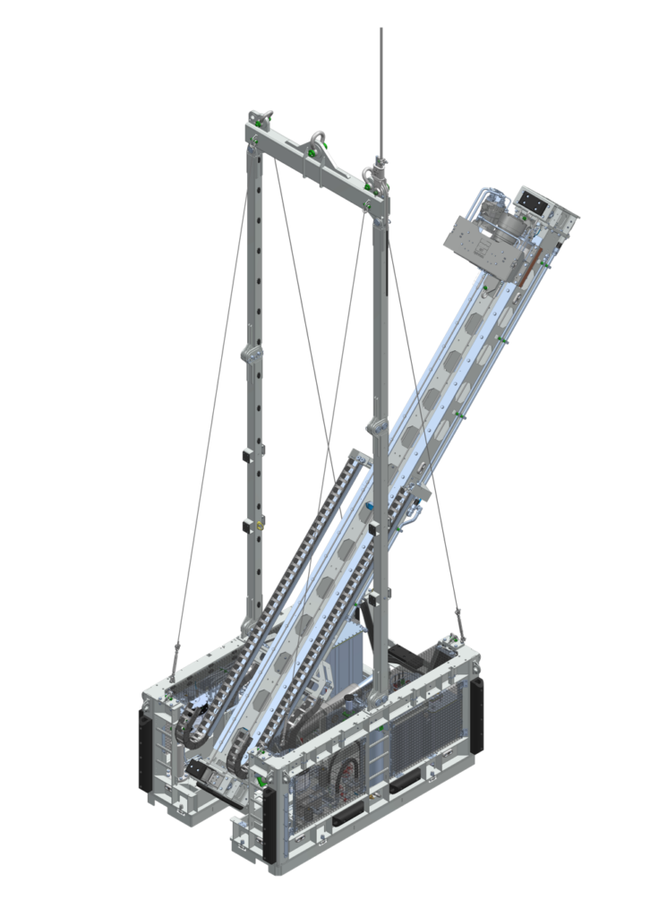 Tiltable drill mast on Explorer SD60 for uneven seabed geotechnical operations.